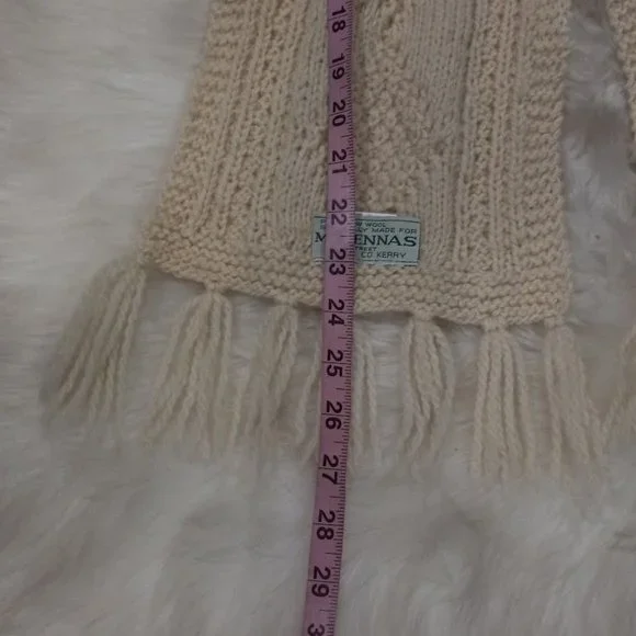Mc Kennas 100% Pure Merino Wool Knitted Trim Hem Winter Scarf Cream Women's - Picture 4 of 9